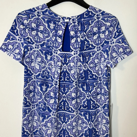 The Limited Tile Printed Short Sleeve Shirt Sheath Dress Women Size Small Blue - Picture 11 of 13